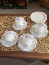 Pyrex England Spectrum Striped Milk Glass Cup Saucer Plate Set  Vintage Retro