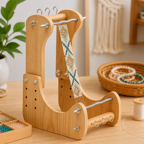 Adjustable wooden bead loom - wooden,