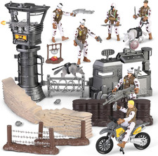 Military Base Playset Army Men Action Figures w/ Weapons & Motorcycle Toy