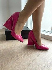 Pink Patent Block Heeled Shoes