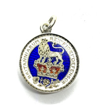 Antique Georgian Sterling Silver Enamel Shilling Coin Pendant or Fob -  4.9 gr