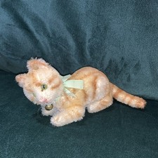 Superb Antique vintage STEIFF TABBY CAT Replica w/Ear button. Bell, Ribbon,Tag