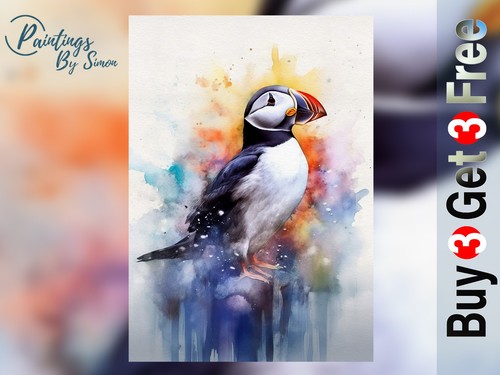 Puffin watercolor painting - puffin,