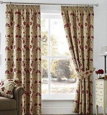 Jacquard Damask TAPESTRY Pencil Pleat Lined Curtains, Red/Gold.168x213cm/66"x84"