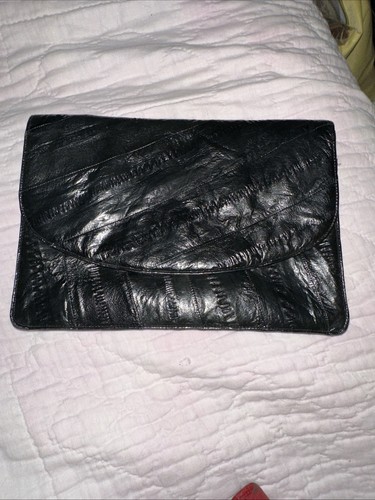 Genuine black eelskin - eelskin, clutch