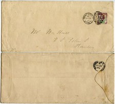 GB 1893 QV THREE HALFPENCE SINGLE FRANKING NEWCASTLE STAFF 546 DUPLEX to HANLEY