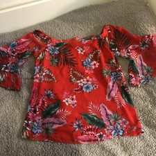 Mylene Klass Top Size 12 Off The Shoulder Tropical