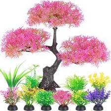 Large 10pcs Aquarium Fish Tank Plastic Plants Pink Tree Ornament Plant Set