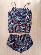 Secret Possessions Sexy Satin Cami Top Shorts Set Size 10 12 Black Floral Used