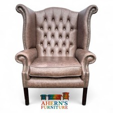 Oversized Brown Leather Chesterfield Queen Anne Chair FREE DELIVERY