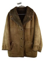 HEatona Womans Sheepskin Shearling Brown Vintage Jacket Button Size 16