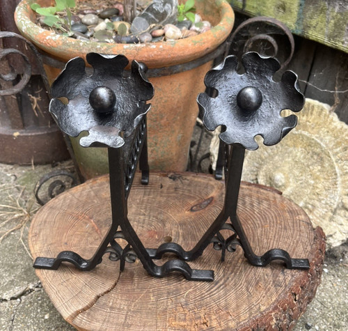Wrought iron fire - dogs, pair