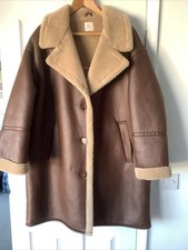 NEW FAUX LEATHER/FUR COAT SIZE XL (22/24/26) BUST 56 INCHES BROWN/BEIGE L38 INCH