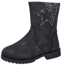 BMS Buckle My Shoe Girls Mid Calf Black Boots Faux Leather Glitter Star Size 