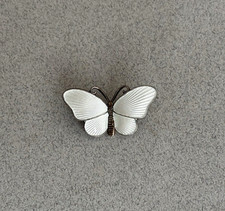 SMALL VINTAGE STERLING SILVER WHIT ENAMEL BUTTERFLY BROOCH Norway Hroar Prydz