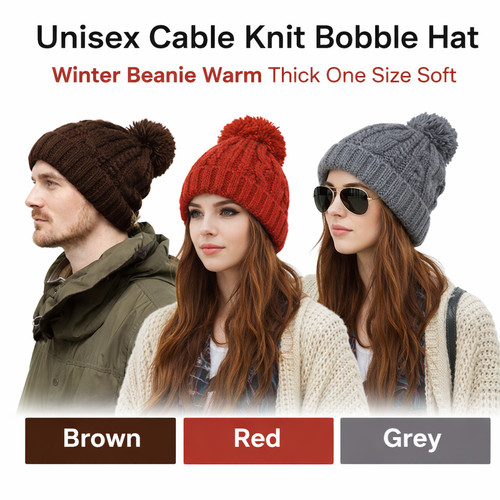 Unisex cable knit bobble hat - unisex,