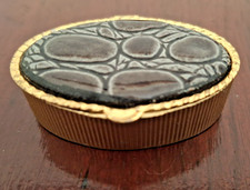 Oval Pill Box Gold Tone Black
