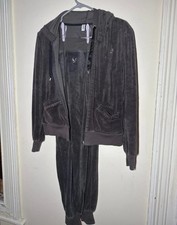 Grey Velvet Vintage Tracksuit Size Small Made From Cotton