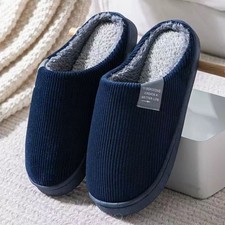 Mens Slippers Navy Hard Sole