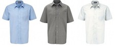Traditional Button Front Grey / Blue / White SHORT Sleeve School Uniform Shirts