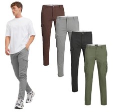 Mens Combat Pants Jack & Jones Slim Fit Cargo Casual Chinos Stretch Side Pockets