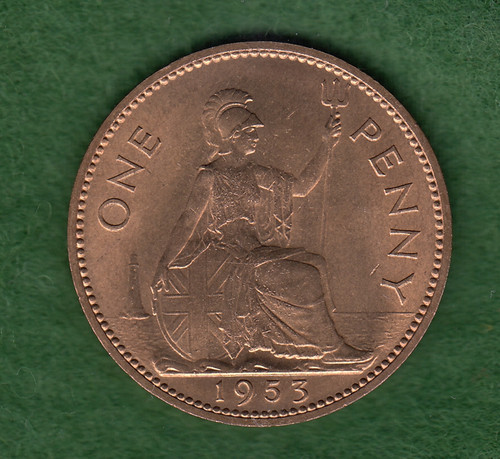 British 1953 one penny - british,