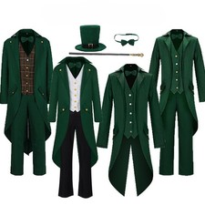 MENS LEPRECHAUN COSTUME Magician TAILCOAT ST PATRICKS DAY IRISH GREEN FANCY DRES