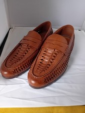 M&S Mens Open Weave Leather Loafers Shoes Size 8 And A Half Tan
