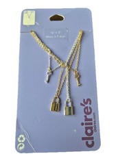 Claires Accessories Silver & Gold Coloured Lock&Key Necklace Set ~ New Free P&P 
