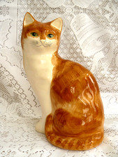 BABBACOMBE POTTERY   LARGE   ** GINGER + WHITE **   CAT FIGURE   21.5cm