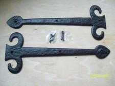 Pair of 16" CURL END rustic old gothic tudor cast iron dummy false hinge fronts