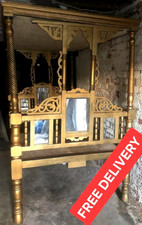 Uniq Anglo Indian Antiq Double Bed Gold Gilded fr Stately Home-One of It's Kind