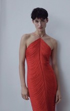 Red Draped Fringe Midi Dress |