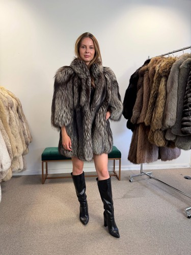 Silver fox fur coat short - fox,