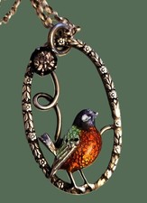 Vintage Silver & Enamel Robin Pendant & 18" Chain. Ward Brothers. Ref: xahd