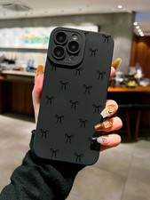 Black Bow Phone Case For iPhone 16 15 14 13 12 11 Pro Max Mini Shockproof Cover