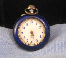 GOLD & SILVER GUILLOCHE ENAMEL ANTIQUE SWISS FAUVETTE HAD POCKET WATCH PENDANT