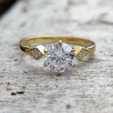Art Deco Style Round Cut Lab -Created Diamond 14k Yellow Gold FN Engagement Ring