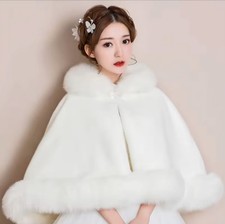 White Faux Fur Bridal Cape