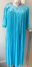 Vintage 1970s Turquoise cotton Gauze Cheese  Cloth MAX MORGAN Pleated Dress UK18