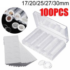 Clear Coin Capsule Round Plastic Holder Container Storage Case Box Cover Set Kit