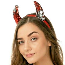 Reversible Sequin Devil Horn Headband Sexy Halloween Cute Costume Fancy Dress