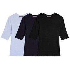 EX M&S Ribbed Top Short Sleeve Ladies Knitted Sweater Crew Neck Jumper Top