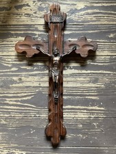 Crucifix Cross Jesus Large 19.5 Inches Wall Hanging Wood Metal Mid Century