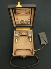 Vintage B Finnigan Fitted Leather Vanity Case with Key and Silver Cap Bottles