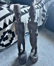 2 Vintage Tribal African Figures, Wooden, Hand Carved - Heavy hardwood