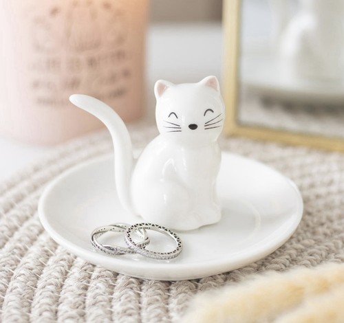 White cat ceramic trinket - cat,