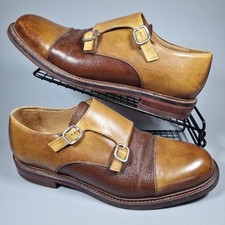 Herring Shoes Mens Size 10 Double Strap Monk Two Tone Brown Leather Formal Dress