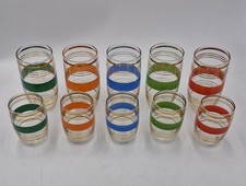 Vintage Barrell Stripe Small Drinking Tumblers & Water Glasses Mixed Colours 10x