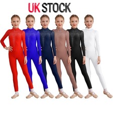 Girls Long Sleeve Full Body Unitard Gymnastics Jumpsuit One Piece Dance Catsuit